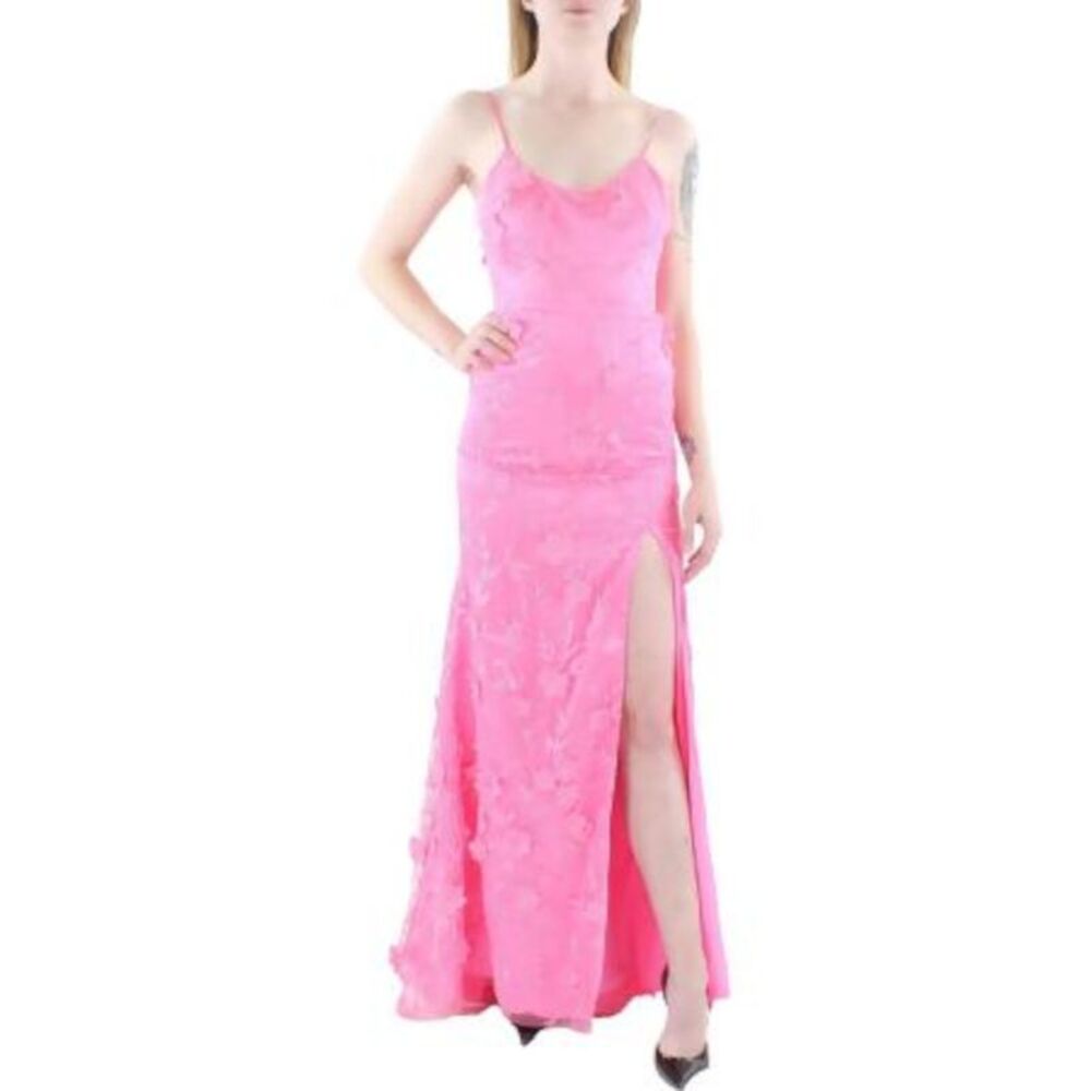 DEAR MOON Womens Gown Dress Pink Spaghetti Strap Lace-up Back Lined Juniors 9